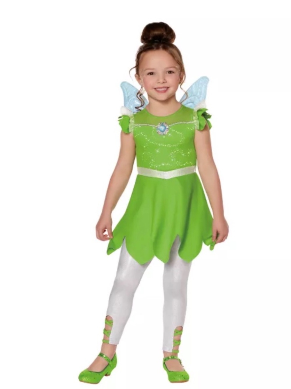 Disney 3 Piece Tinkerbell Halloween Costume Dress Wings Leggings 5/6T Glittery